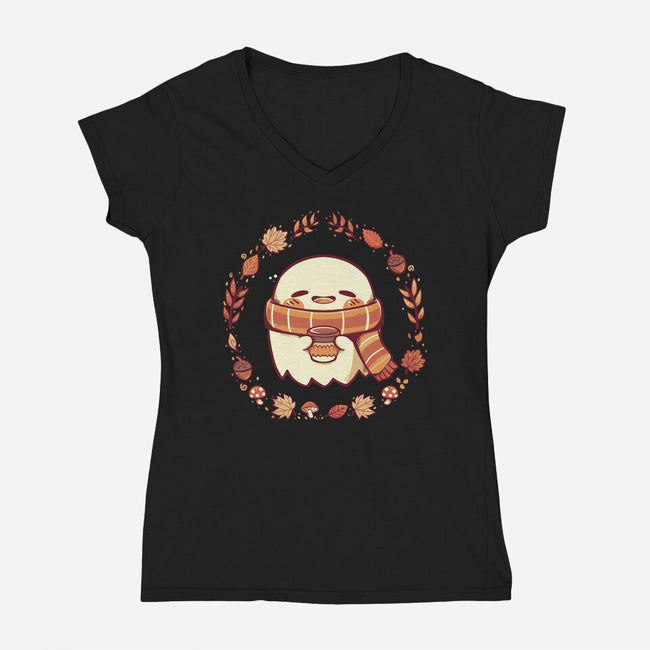 Ghostly Fall Vibes-Womens-V-Neck-Tee-TechraNova