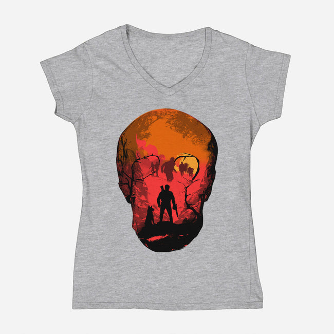 Evil Dead Fight-Womens-V-Neck-Tee-heydale