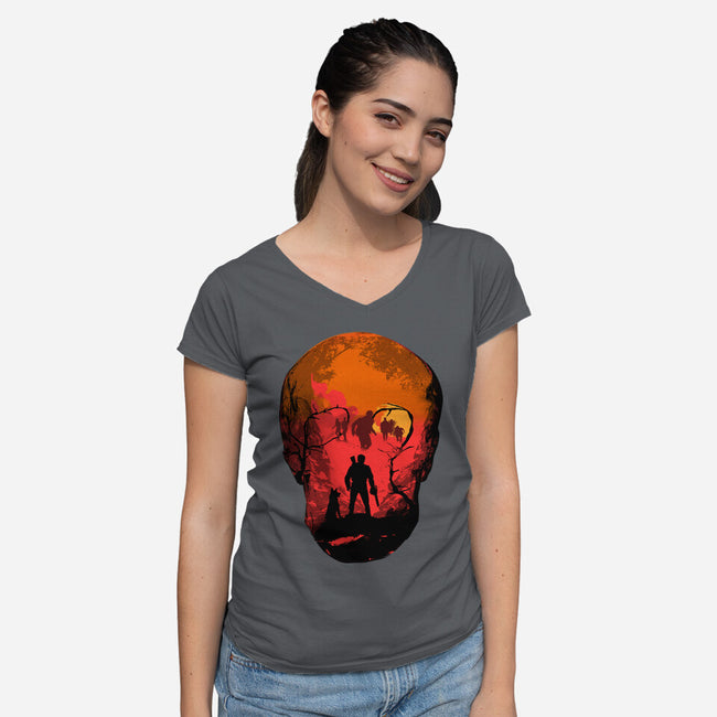 Evil Dead Fight-Womens-V-Neck-Tee-heydale