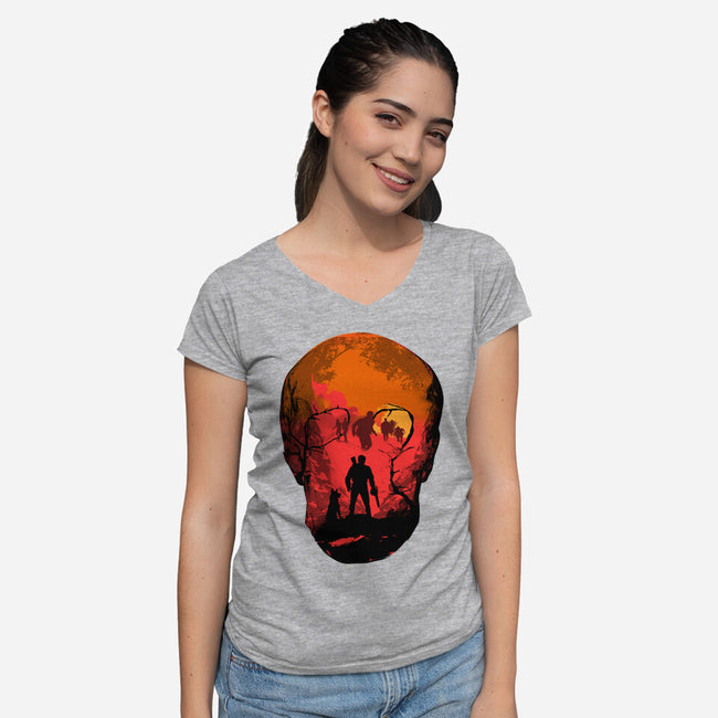 Evil Dead Fight-Womens-V-Neck-Tee-heydale