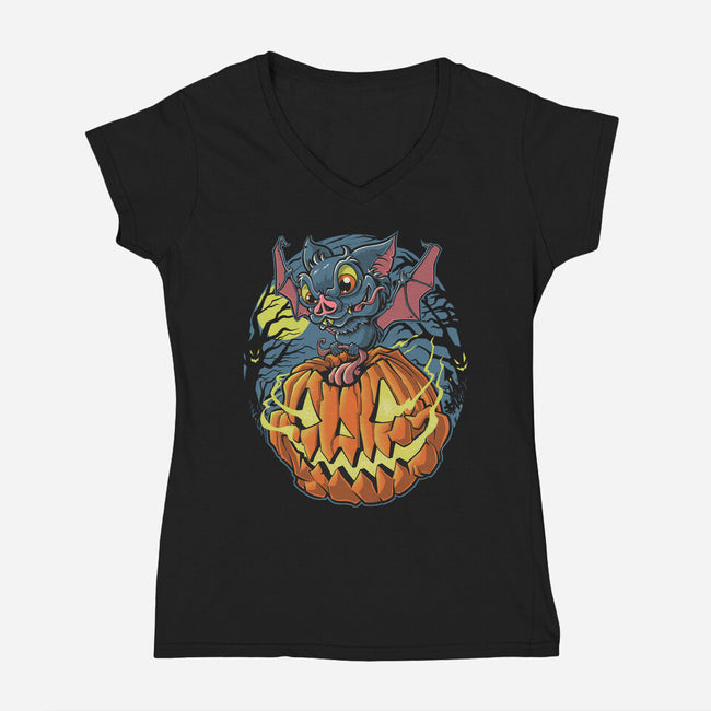 Spooky Night Bat-Womens-V-Neck-Tee-Betmac