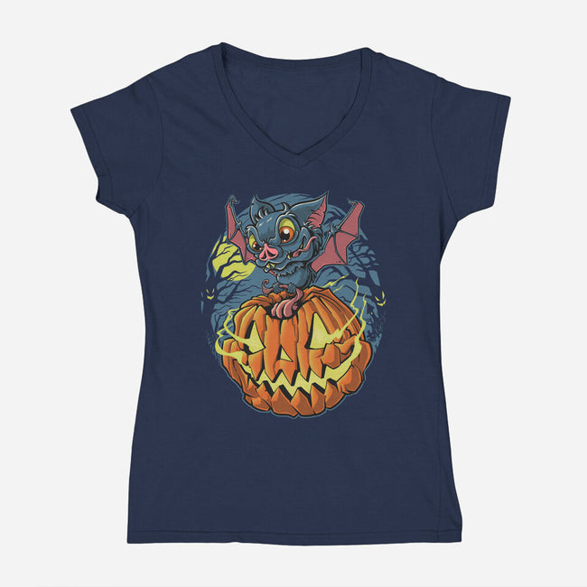 Spooky Night Bat-Womens-V-Neck-Tee-Betmac