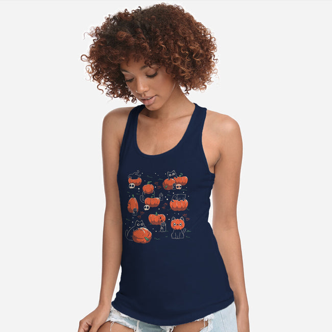 Pumpkin Halloween Cats-Womens-Racerback-Tank-tobefonseca