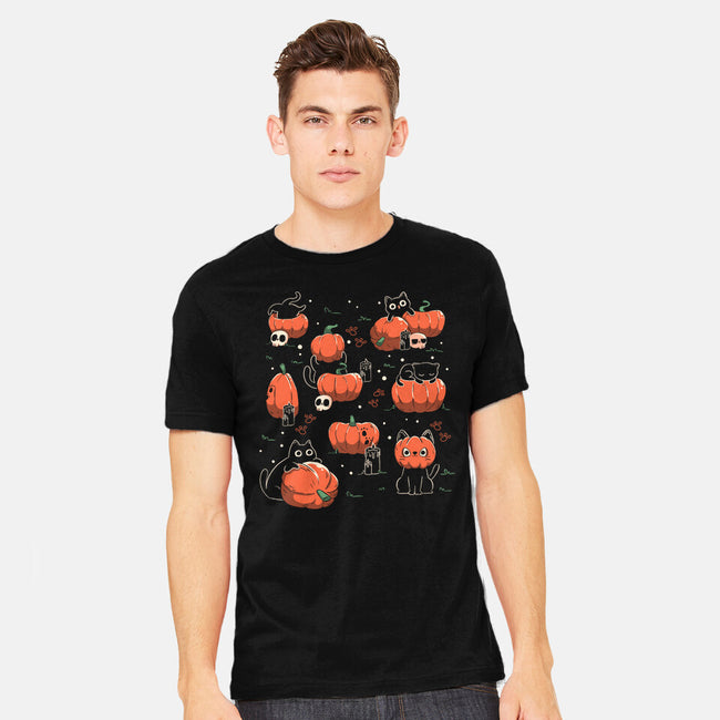 Pumpkin Halloween Cats-Mens-Heavyweight-Tee-tobefonseca