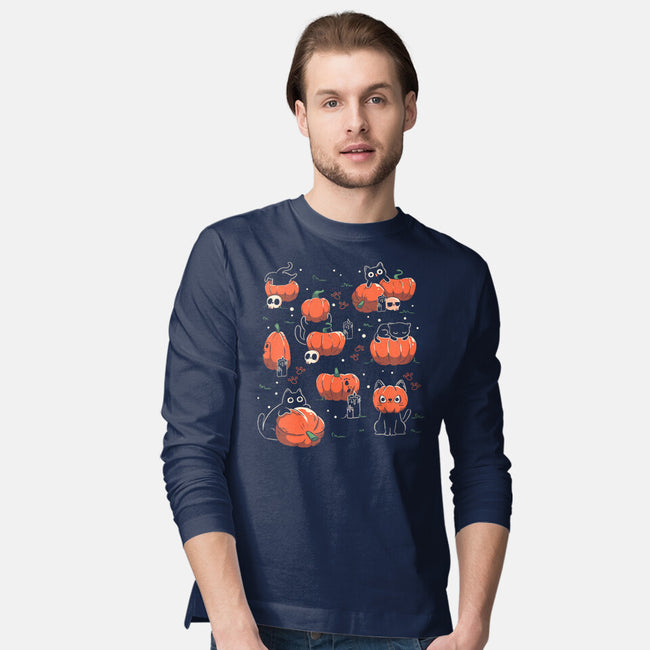 Pumpkin Halloween Cats-Mens-Long Sleeved-Tee-tobefonseca