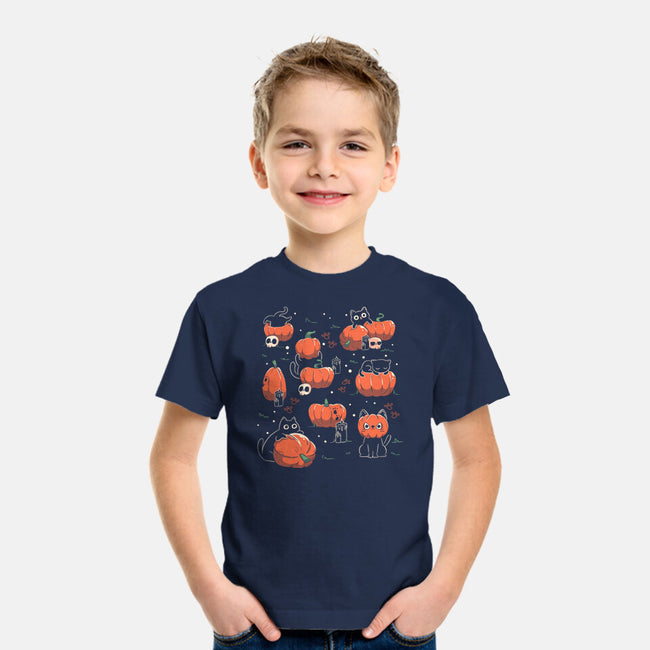 Pumpkin Halloween Cats-Youth-Basic-Tee-tobefonseca