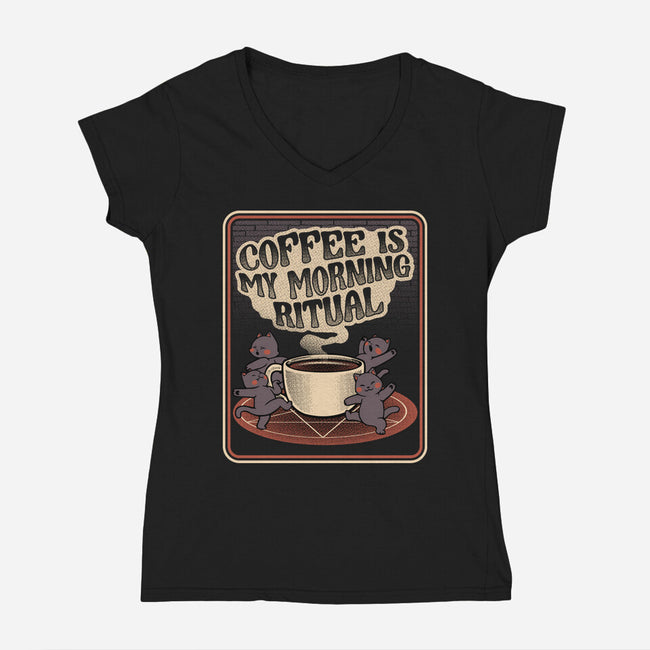 Coffee Morning Ritual Cats-Womens-V-Neck-Tee-tobefonseca