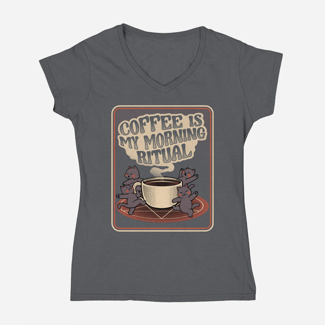 Coffee Morning Ritual Cats-Womens-V-Neck-Tee-tobefonseca