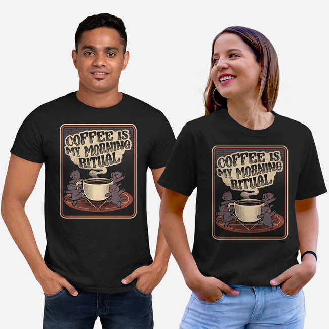 Coffee Morning Ritual Cats-Unisex-Basic-Tee-tobefonseca