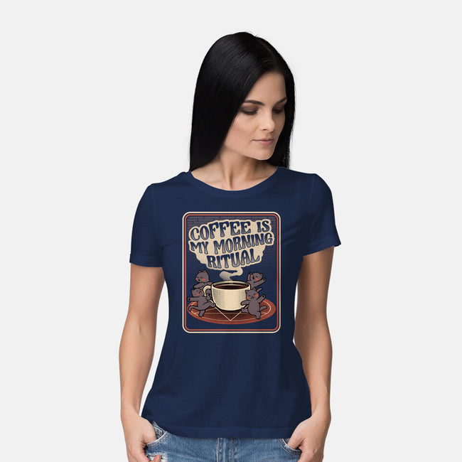 Coffee Morning Ritual Cats-Womens-Basic-Tee-tobefonseca