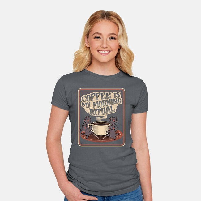Coffee Morning Ritual Cats-Womens-Fitted-Tee-tobefonseca