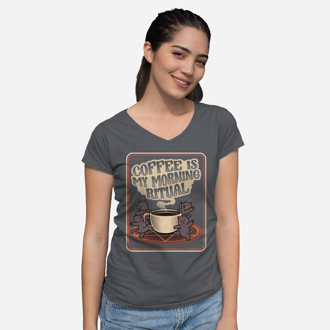 Coffee Morning Ritual Cats-Womens-V-Neck-Tee-tobefonseca