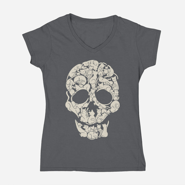 Cat Skeleton Skull-Womens-V-Neck-Tee-tobefonseca