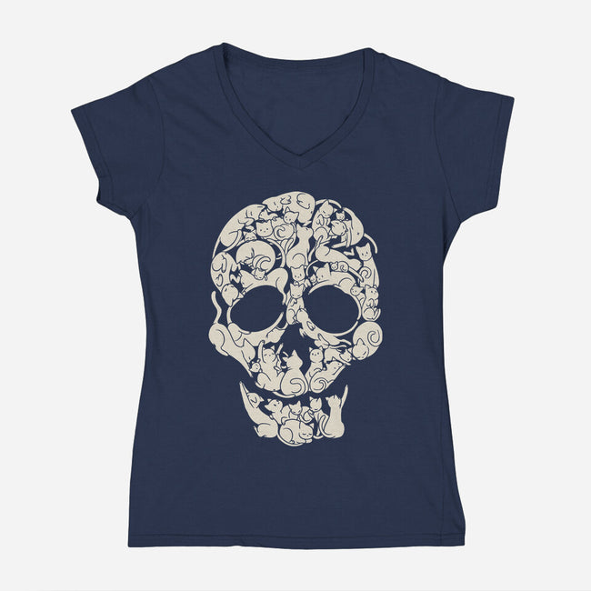 Cat Skeleton Skull-Womens-V-Neck-Tee-tobefonseca