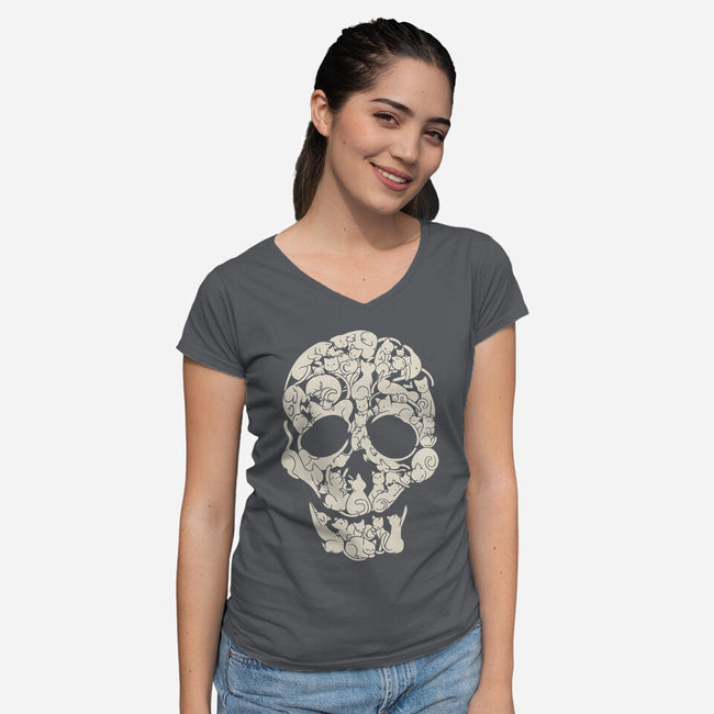 Cat Skeleton Skull-Womens-V-Neck-Tee-tobefonseca