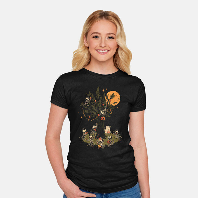 Black Cats Tree-Womens-Fitted-Tee-tobefonseca