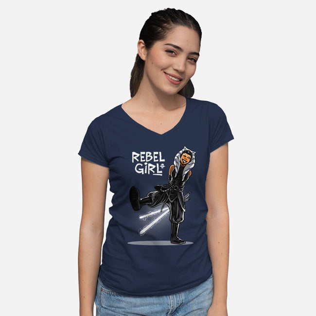 Rebel Girl-Womens-V-Neck-Tee-zascanauta