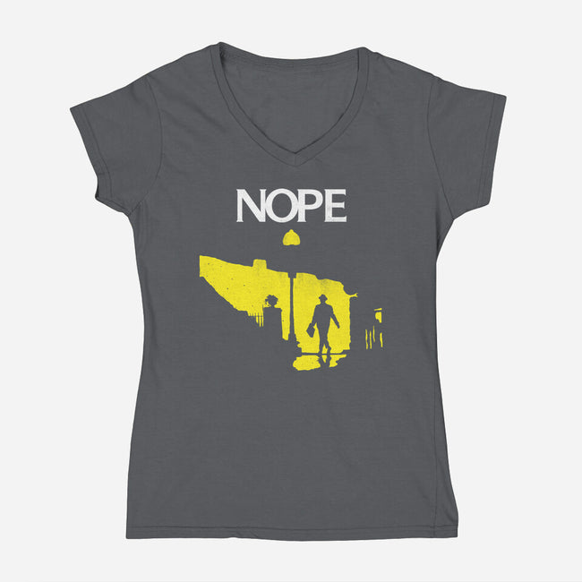 Possessed Nope-Womens-V-Neck-Tee-rocketman_art