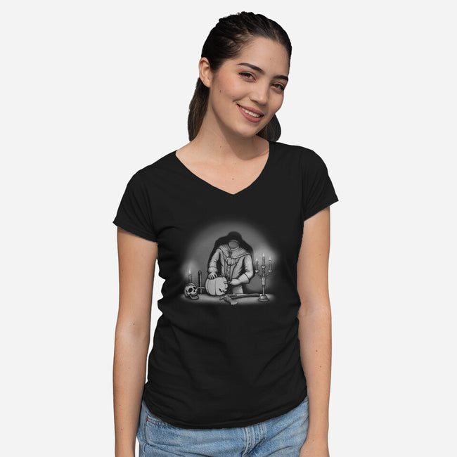 Pumpkin Carver-Womens-V-Neck-Tee-pigboom