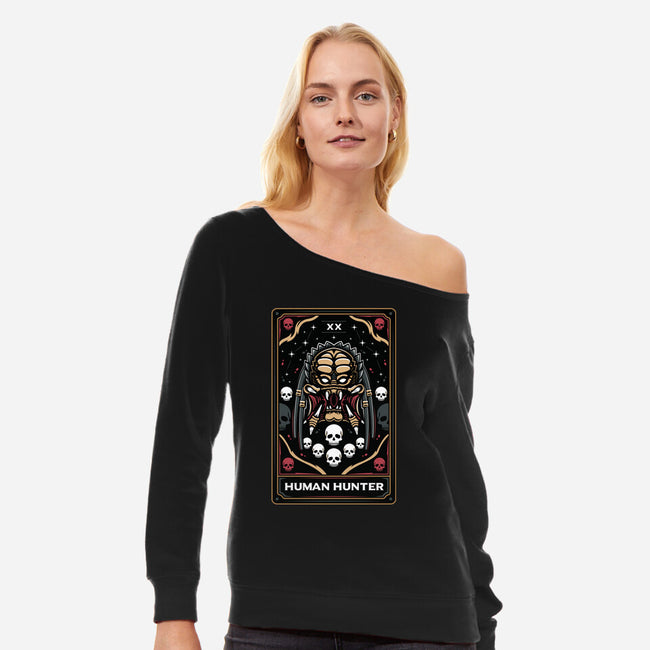 Human Hunter Tarot Card-Womens-Off Shoulder-Sweatshirt-Logozaste