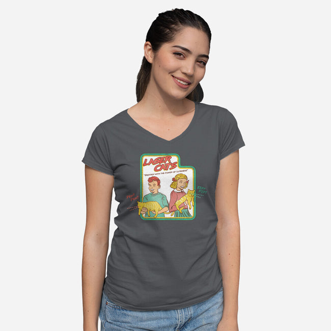 Laser Cats Destroy-Womens-V-Neck-Tee-hbdesign