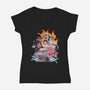 Naruto Battle-Womens-V-Neck-Tee-jacnicolauart