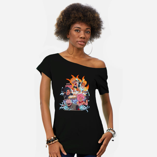 Naruto Battle-Womens-Off Shoulder-Tee-jacnicolauart