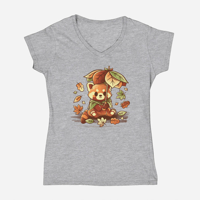 Red Panda Leaf Umbrella-Womens-V-Neck-Tee-NemiMakeit