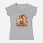 Red Panda Leaf Umbrella-Womens-V-Neck-Tee-NemiMakeit