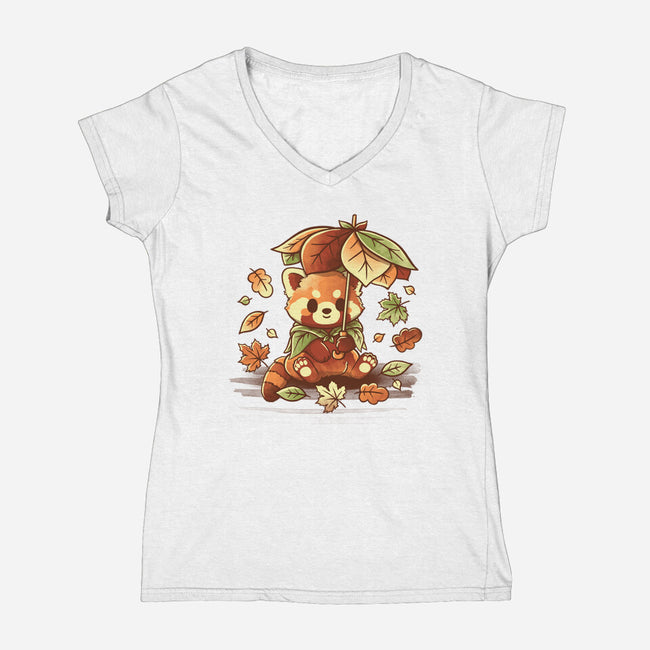 Red Panda Leaf Umbrella-Womens-V-Neck-Tee-NemiMakeit