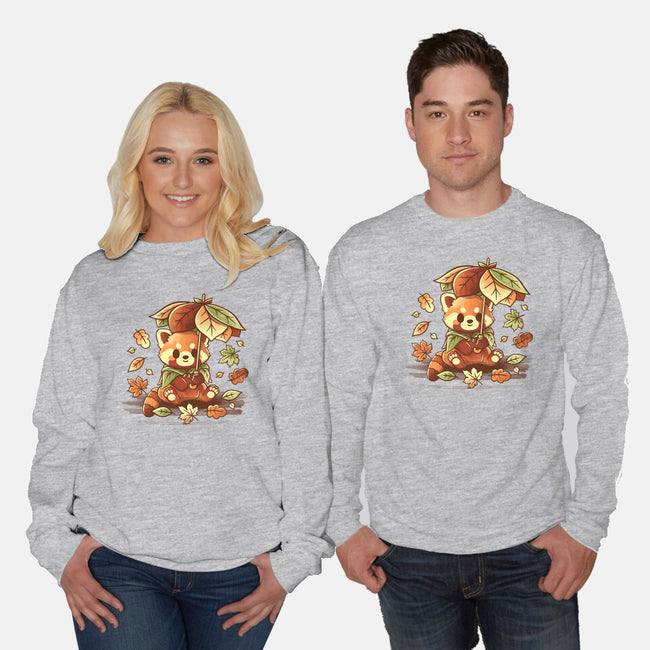 Red Panda Leaf Umbrella-Unisex-Crew Neck-Sweatshirt-NemiMakeit