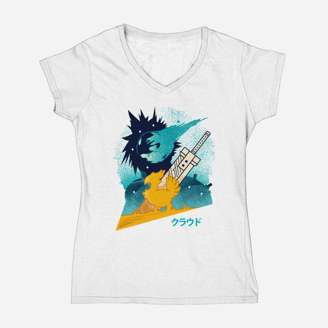 Cloud And Chocobo-Womens-V-Neck-Tee-Logozaste