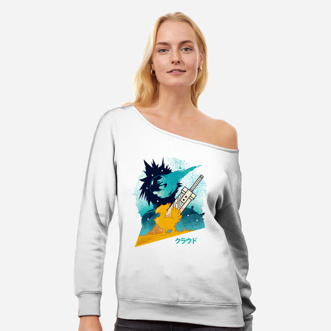 Cloud And Chocobo-Womens-Off Shoulder-Sweatshirt-Logozaste