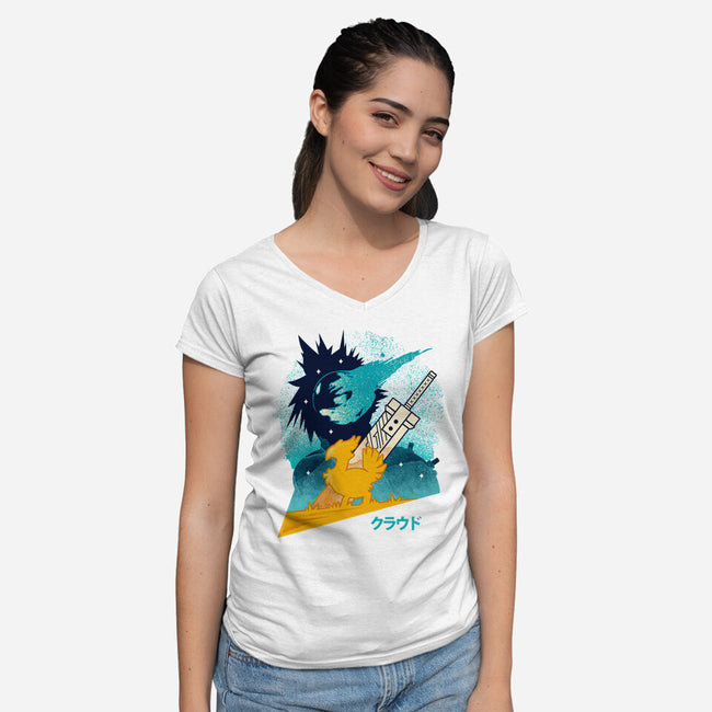 Cloud And Chocobo-Womens-V-Neck-Tee-Logozaste