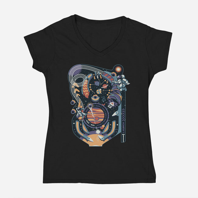 Pinball Space Machine-Womens-V-Neck-Tee-tobefonseca