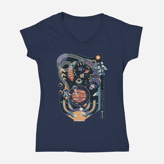 Pinball Space Machine-Womens-V-Neck-Tee-tobefonseca