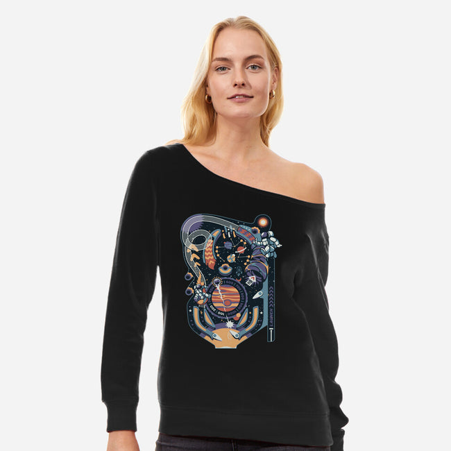 Pinball Space Machine-Womens-Off Shoulder-Sweatshirt-tobefonseca