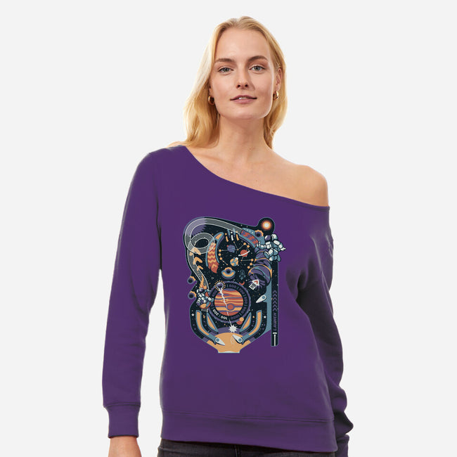 Pinball Space Machine-Womens-Off Shoulder-Sweatshirt-tobefonseca