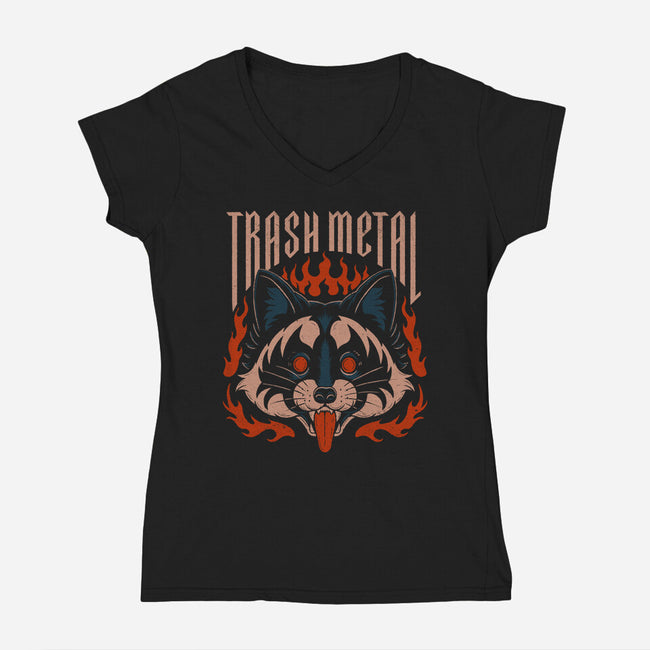 Trash Metal Raccoon-Womens-V-Neck-Tee-Thiago Correa