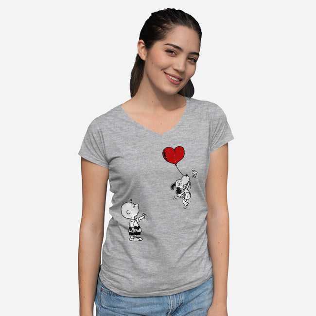 Balloon Beagle-Womens-V-Neck-Tee-drbutler