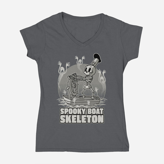 Spooky Boat Skeleton-Womens-V-Neck-Tee-Studio Mootant