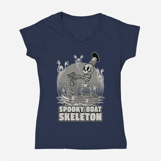 Spooky Boat Skeleton-Womens-V-Neck-Tee-Studio Mootant