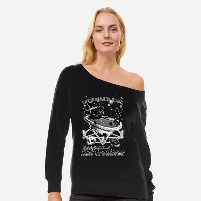 Bubble Bath Cat Witch-Womens-Off Shoulder-Sweatshirt-Studio Mootant