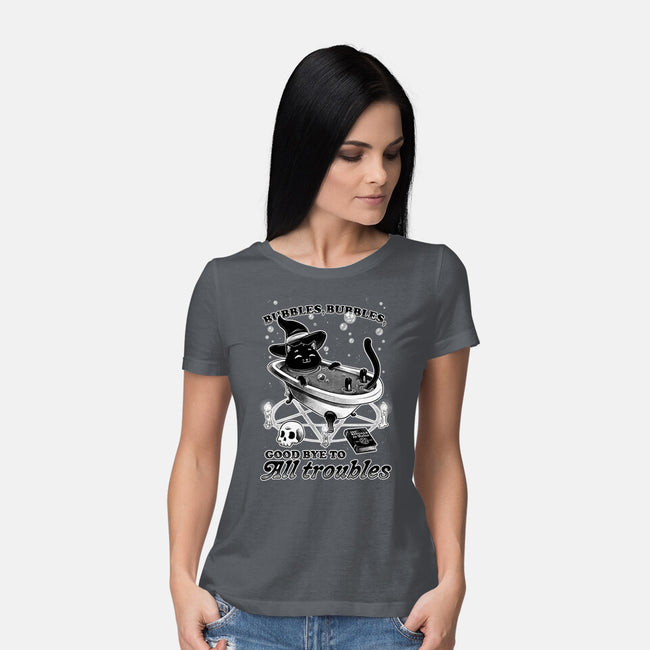 Bubble Bath Cat Witch-Womens-Basic-Tee-Studio Mootant