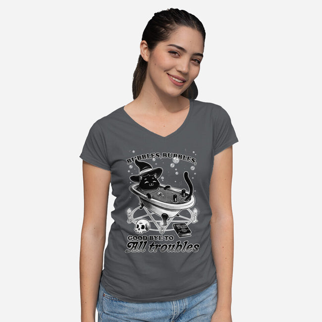 Bubble Bath Cat Witch-Womens-V-Neck-Tee-Studio Mootant