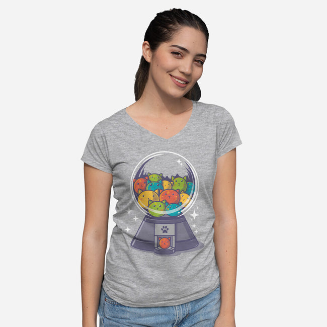 Candy Cat Machine-Womens-V-Neck-Tee-erion_designs