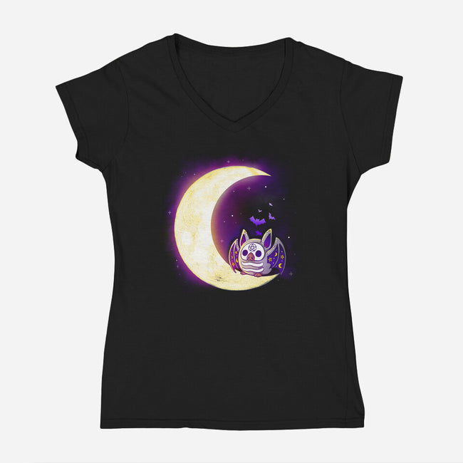 Bat Sweet Moon-Womens-V-Neck-Tee-Vallina84