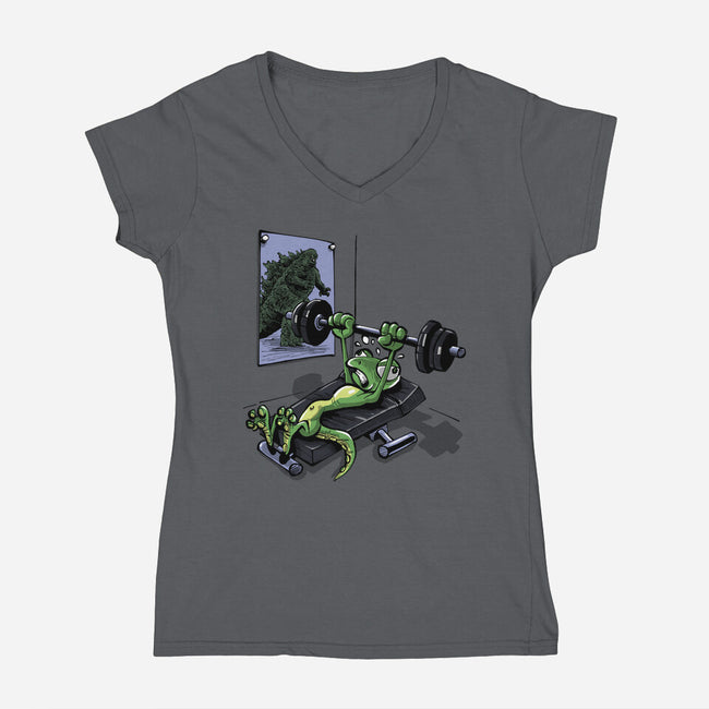 Training For Kaiju-Womens-V-Neck-Tee-zascanauta