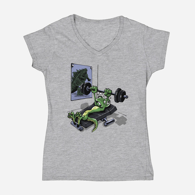 Training For Kaiju-Womens-V-Neck-Tee-zascanauta