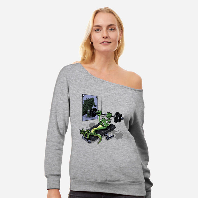 Training For Kaiju-Womens-Off Shoulder-Sweatshirt-zascanauta